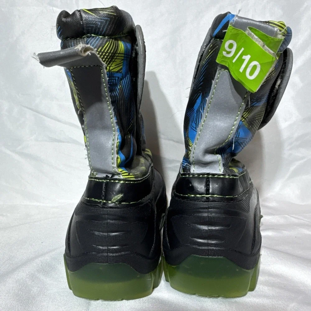 NWT Light-up Toddler Boys‎ Slip-on Winter Mid-Calf Snow Boots: 9/10 BLK BLUE GR
